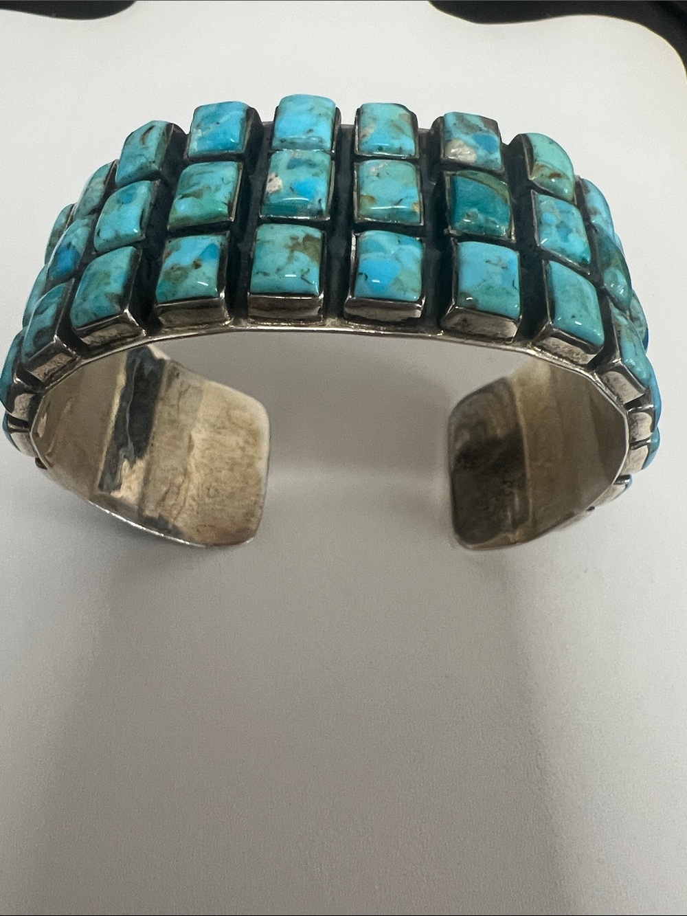 Sterling silver Turquoise Square Stone Cuff Bracelet - Women Jewelry - Picture 7 of 15